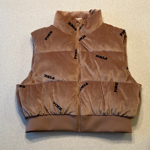 NWOTVictoria's Secret PINK Rib Velour Corduroy Crop Puffer Vest Women Size Large - Picture 7 of 13